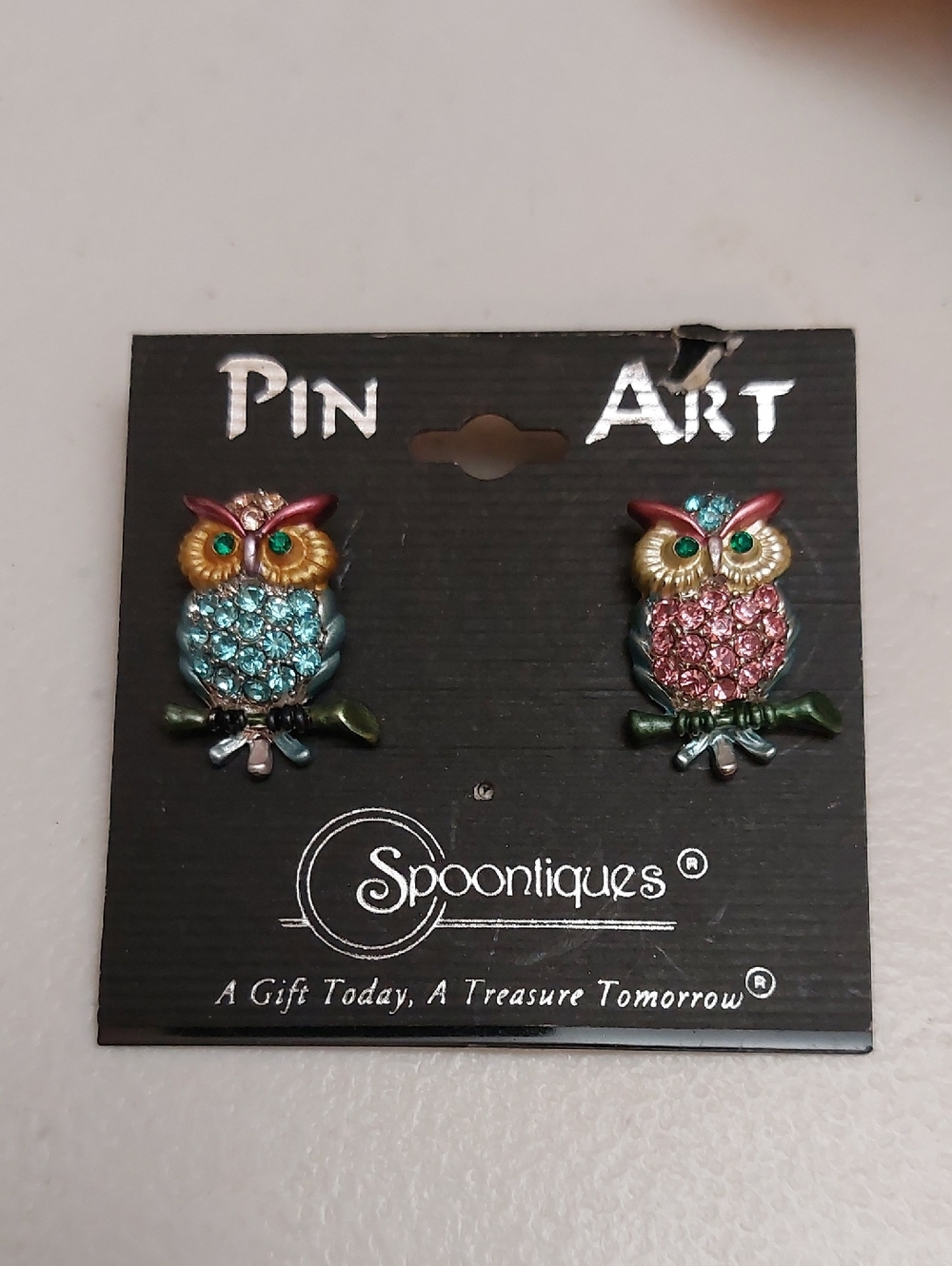 Spoontiques Pin Art Set Of 2 Rhinestone Encrusted Bling Art Owl Tack Pins